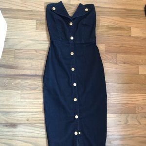 Oh polly new Jean gold button midi dress